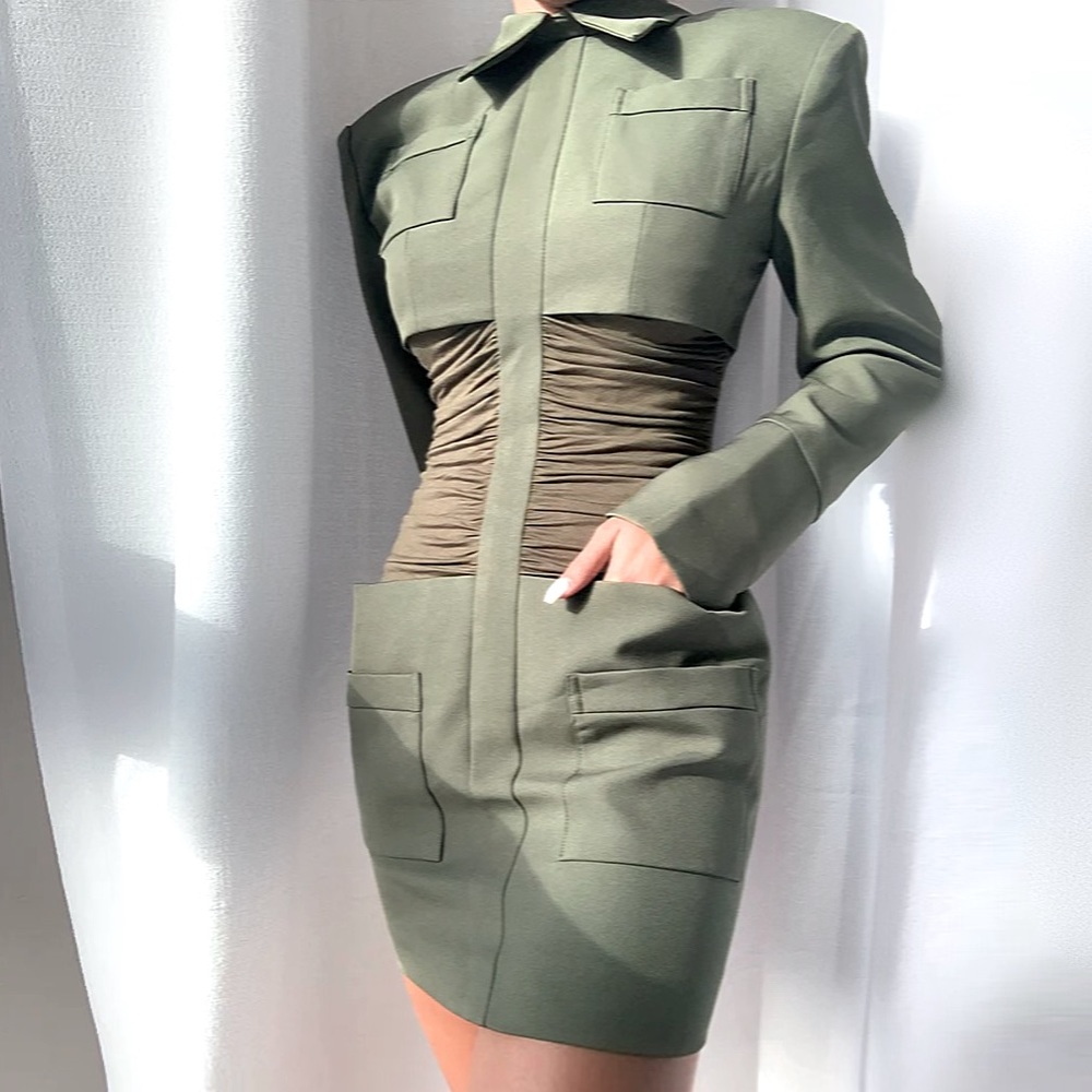 Army Cape Designer Mini Dress. - Picture 14 of 17
